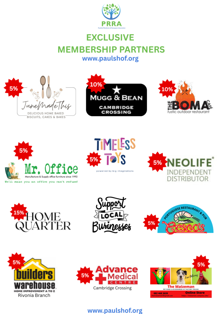 All Membership 1 - PRRA - PRRA Montage of partner logos for PRRA with discount labels (e.g., 5%, 10%, 15%) and the site www.paulshof.org for exclusive membership partners
