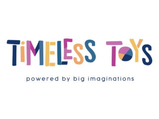 Timeless Toys logo in multicolored letters with the slogan 'powered by big imaginations' beneath it.